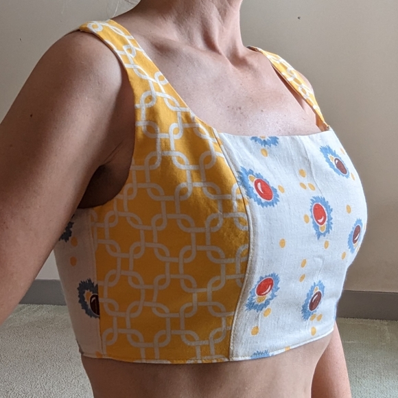 handmade VINTAGE PATTERN crop top calico S - Picture 4 of 11